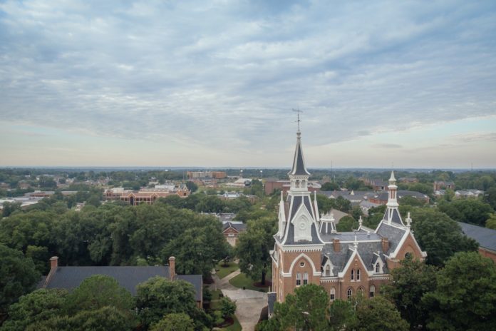 aerial view of administration building from afar