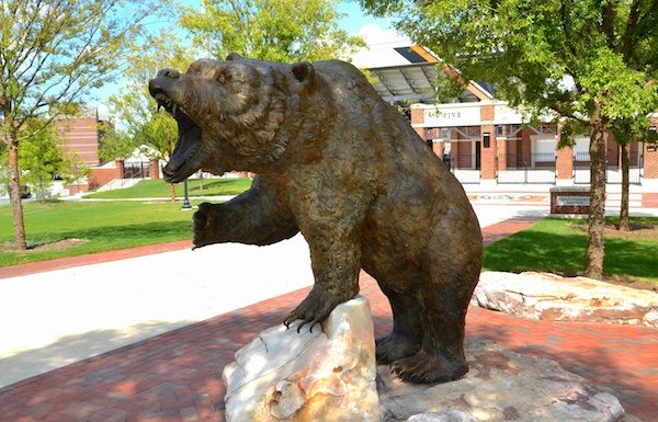 Bronze Bear Statue Installed Outside Mercer’s Five Star Stadium