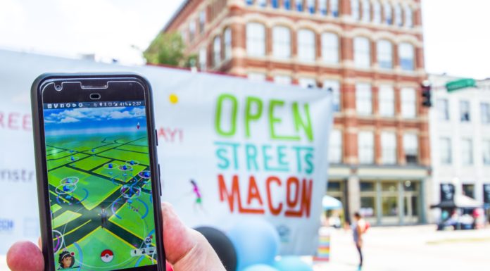 Mercer grad drawing people to downtown Macon with augmented reality events (Photo courtesy of Stephen Cook) Using the Pokemon Go app as their guide, participants found 10 physical locations in downtown Macon on Oct. 7 and answered questions at the “PokeStops.”