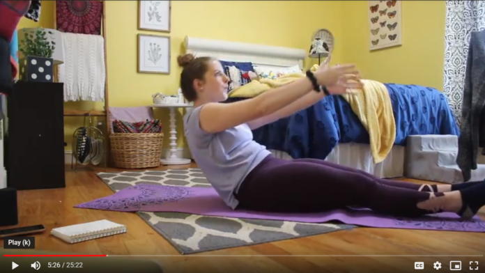 Screen grab of a pilates workout video
