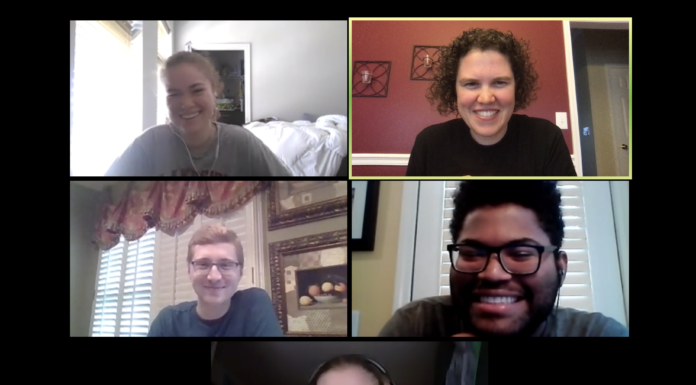Mercer professors use outside-the-box thinking to adapt courses online Dr. Katie Northcutt (top right) works with a group of BIO 325 students on Zoom. Pictured are Chase George (top left), Blake Chester (middle left), Joshua Dupaty (middle right) and Rachel Burns (bottom).