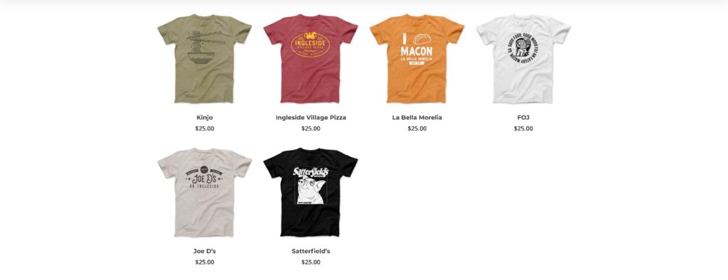 Screen grab of T-shirts from Macon Gives a Shirt website