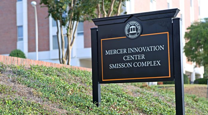 Mercer students’ innovative business ideas win elevator pitch competition Exterior Mercer Innovation Center sign.