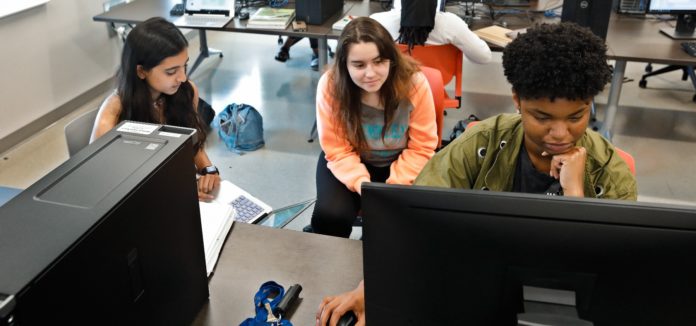 Students look at computer screens