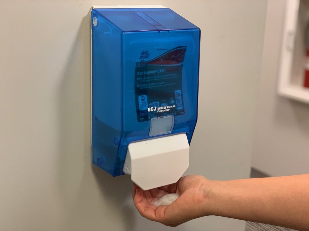 Hand sanitizer dispensers have been installed in Mercer buildings.