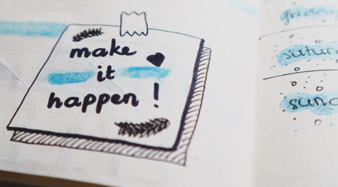 Writing down your goals will help you reach them | Ask Kelly white paper with note that says "make it happen"