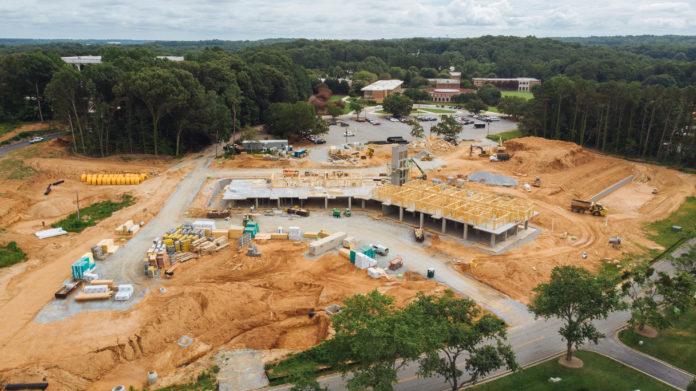 Aerial view of construction at Mercer Village in Atlanta