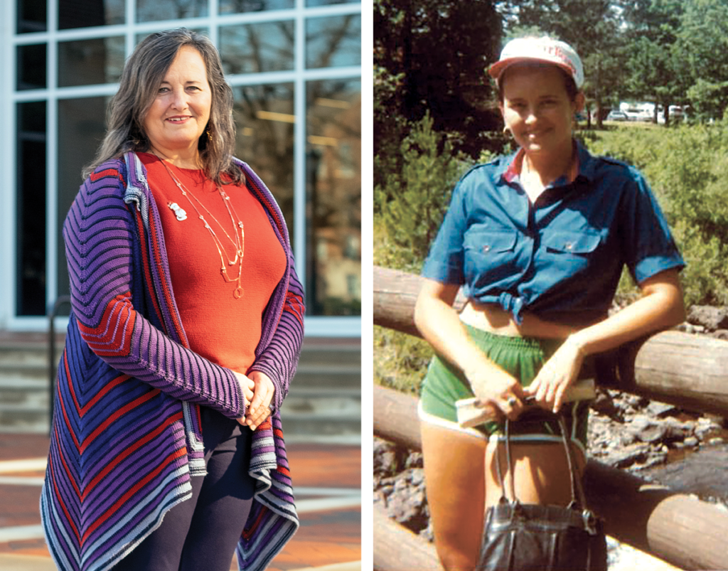 Linda Hensel is pictured in 2019 and during her college days.
