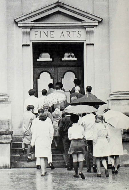 Students walk into the fine arts building during the 1969-1970 year.