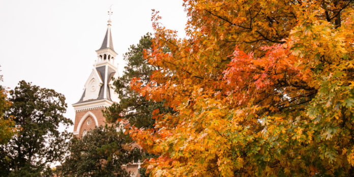 Spires of the administration building in the fall