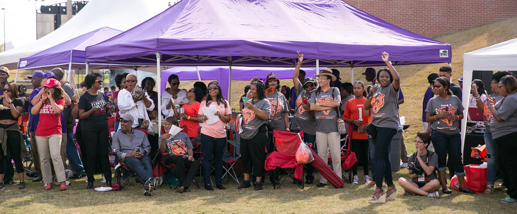 The African American Alumni Network, Mercer's first Alumni Affinity Group, is pictured during a past Homecoming celebration.
