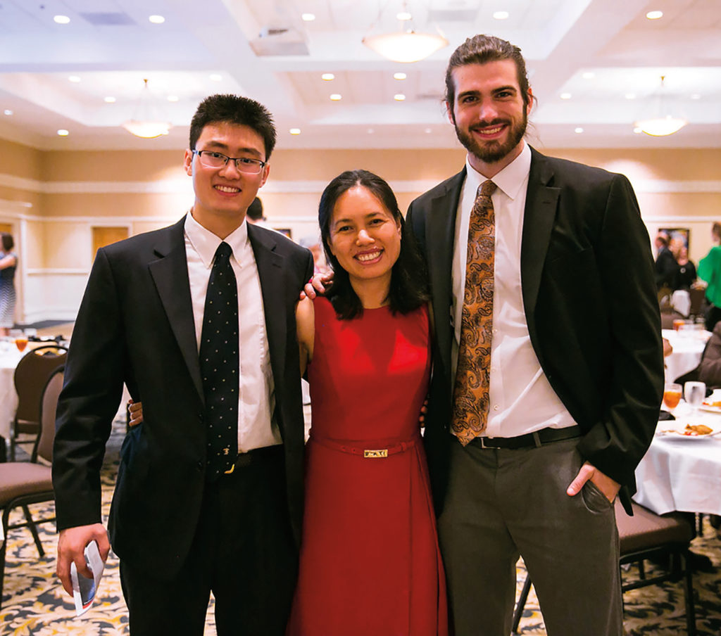 Above, Dr. Makhin Thitsa, associate professor of electrical and computer engineering, School of Engineering, is pictured with former students Runyu Cai (left) and Zac Rice (right), both of whom won the prestigious Barry Goldwater Scholarship.