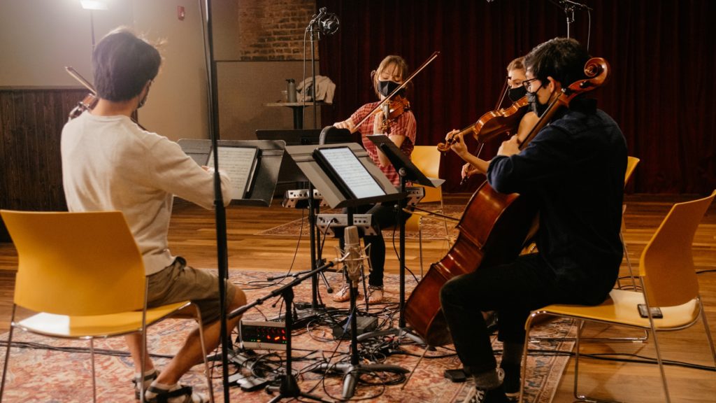 A string quartet records in Studio B