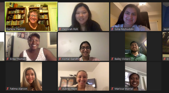 Mercer students join national Faith in the Vaccine Ambassadors project Dr. Jose Pino and Dr. Darlene Flaming (left) have a virtual meeting with students participating in the Faith in the Vaccine Ambassadors program.