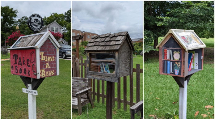 Mercer faculty member asks for community’s help with Little Free Libraries project Pictured is three of the Little Free Libraries in Macon that Dr. Tom Bullington hopes to repair with his INT 201 students this fall.