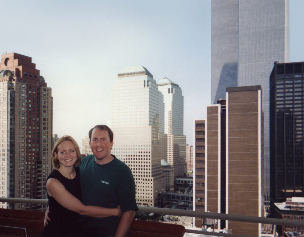 Christina and Brian Stanton on the terrace of their apartment, six blocks from the World Trade Center, two weeks before the terrorist attacks on Sept. 11, 2001.