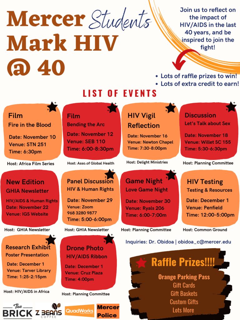 Mercer Students Mark HIV @ 40 event flyer