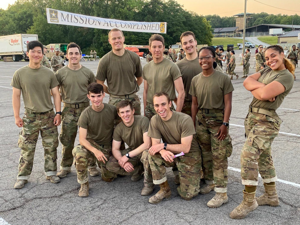 Matt Martin (second from left) with members of the Mercer Army ROTC battalion.