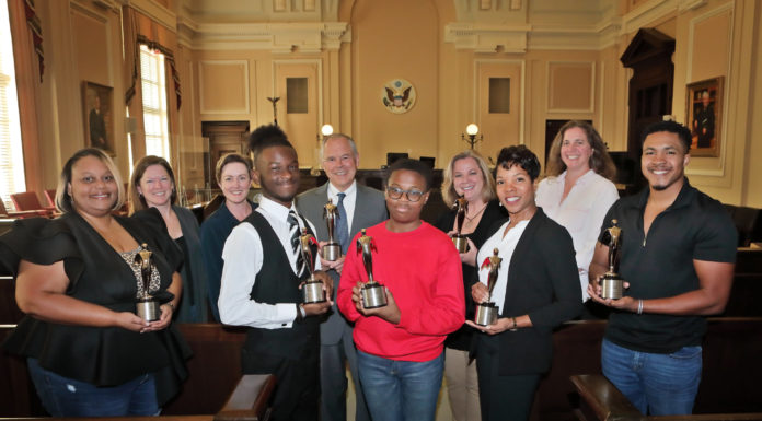 Law alumni part of award-winning video examining consequences of illegal gun possession From left, Tonora Jones, whose daughter was the victim of random gun violence; Stephanie Shadden, director of photography and editor; Jessica Walden, producer and creative development; actor Julius Render; Judge Marc Treadwell, who serves the U.S. District Court for the Middle District of Georgia; actor Thomas Zachary Rutland; Karen Lambert, president of the Peyton Anderson Foundation; Middle District of Georgia Assistant U.S. Attorney Sonja Profit; director and producer Tabitha Walker of Big Hair Productions; and actor Jelani Perkins.