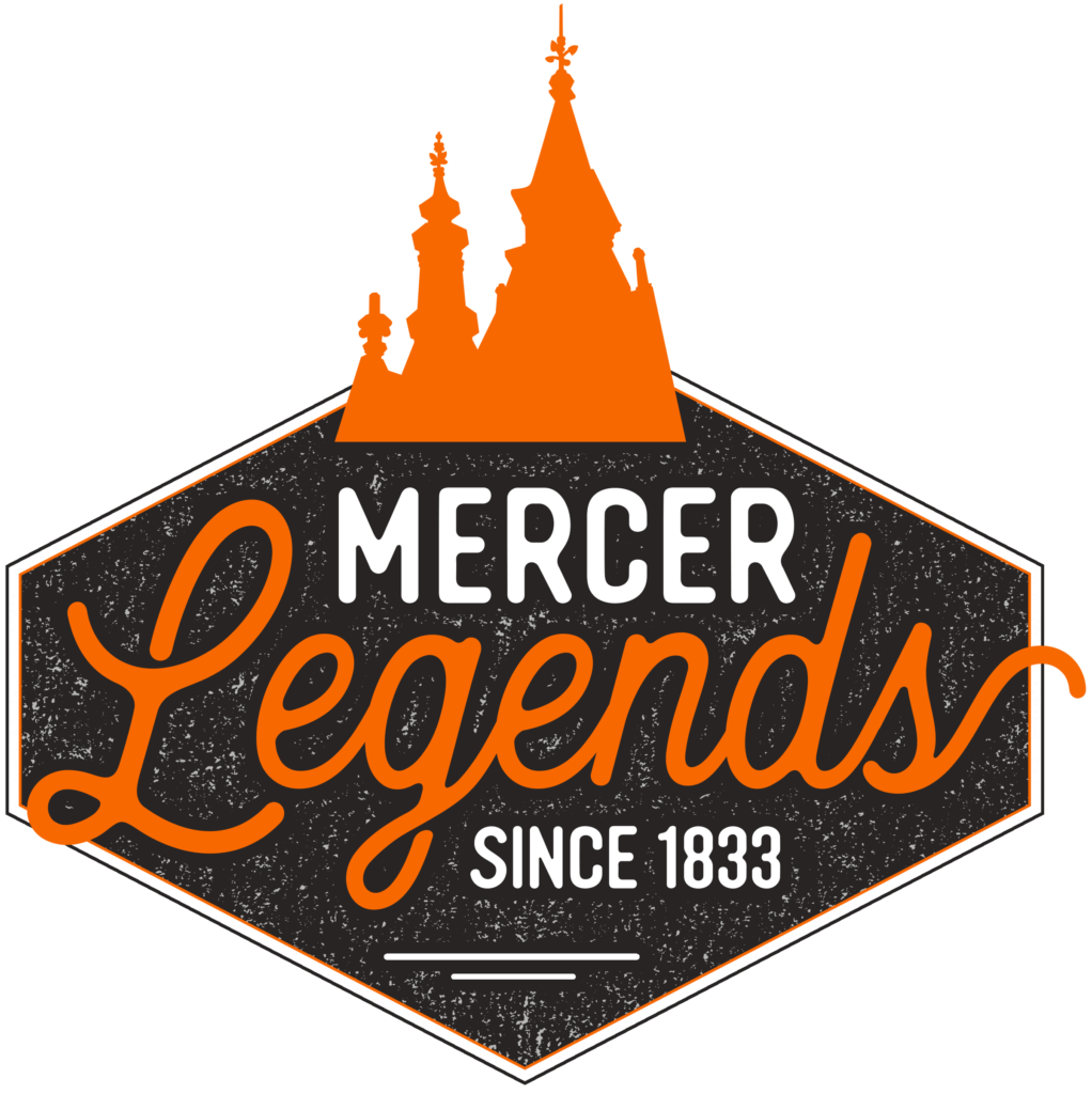 logo shows outline of admin building and says mercer legends since 1833