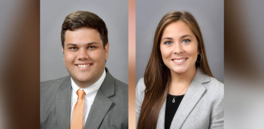 Headshots of Mercer Law students Brennan Collins (left) and Malory-Anne Oliver (right).