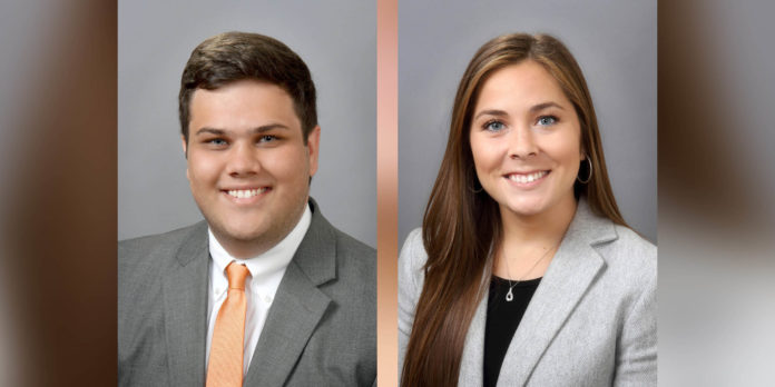 Headshots of Mercer Law students Brennan Collins (left) and Malory-Anne Oliver (right).
