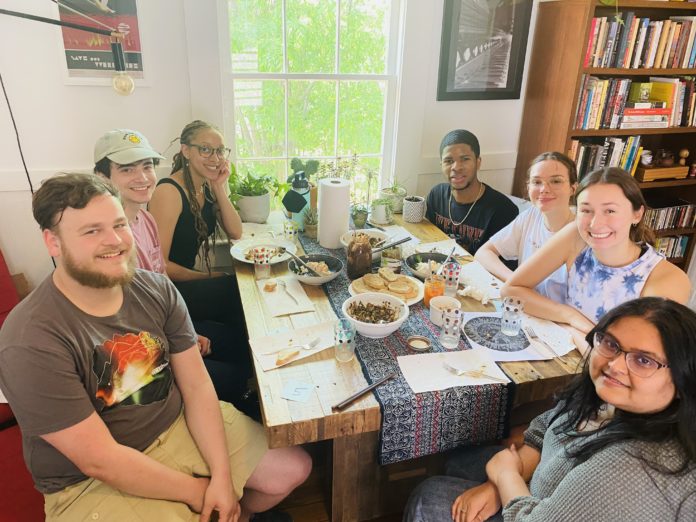 Students in Dr. Natalie Bourdon's spring 2022 cultural anthropology class participate in a sensory workshop at her home.