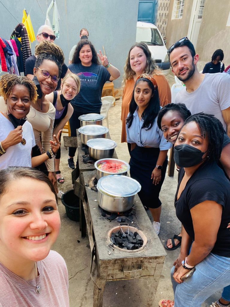 Mercer students help prepare a traditional meal in Rwanda.