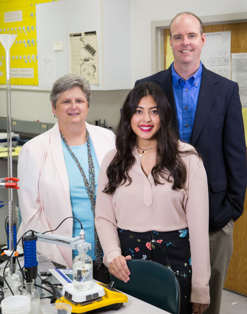 Kyla Semmendinger is shown with her Mercer faculty mentors Dr. Laura Lackey and the late Dr. Michael MacCarthy in 2017.