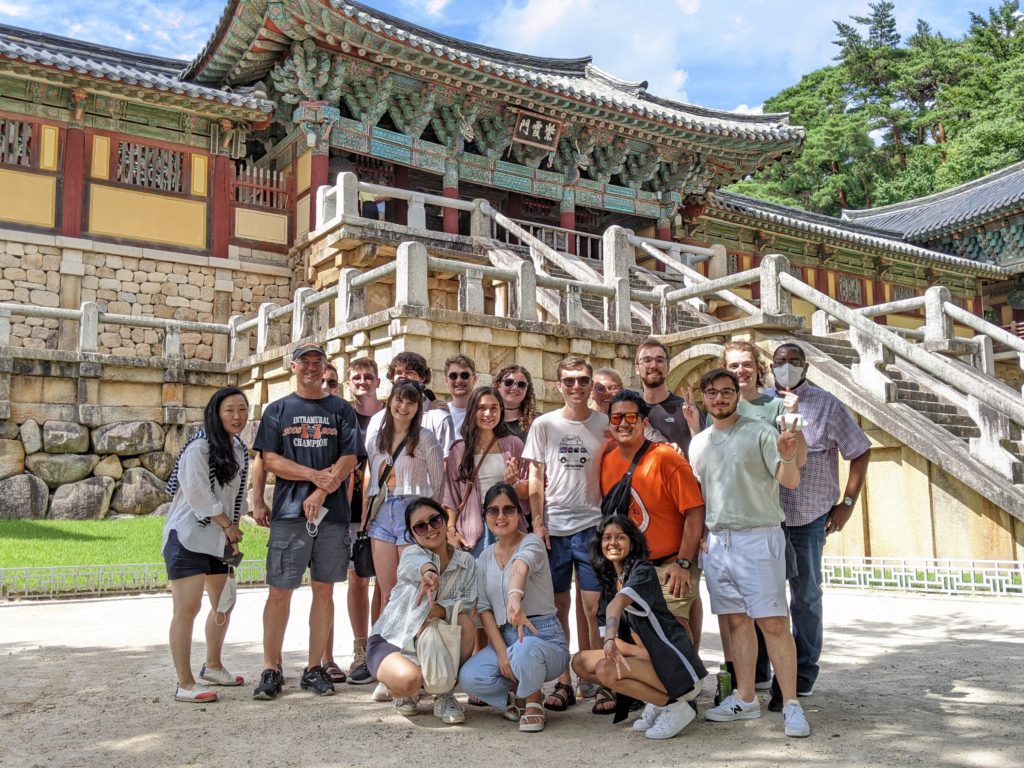 The Mercer group is pictured at Busan Palace, South Korea.