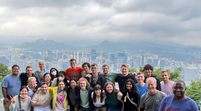 Mercer team teaches English, engineering lessons to North Korean refugees The Mercer group is pictured at the top of N Seoul Tower.