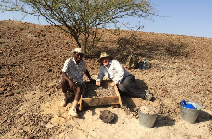Dr. Francis Kirera (left) and his colleague Dr. Aryeh Grossman, from Midwestern University, are pictured at the Loperot fossil site in Kenya's Rift Valley Province in summer 2016, where they and other researchers discovered a nearly complete skull of a new crocodile species called Kinyang tchernovi.