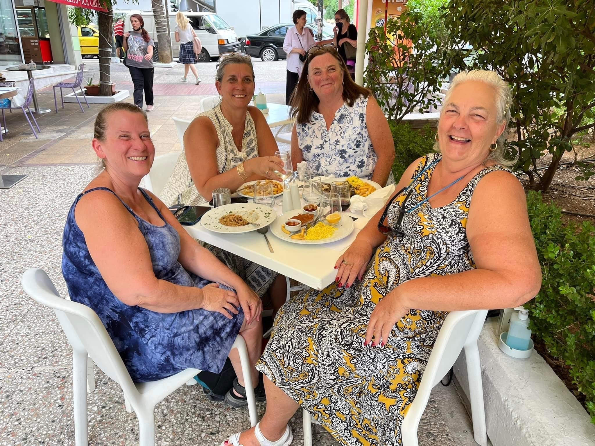From left, Janet Simmerman, Greta O’Dell, Susan Dunn and Charlene Wood are pictured in Greece this summer.