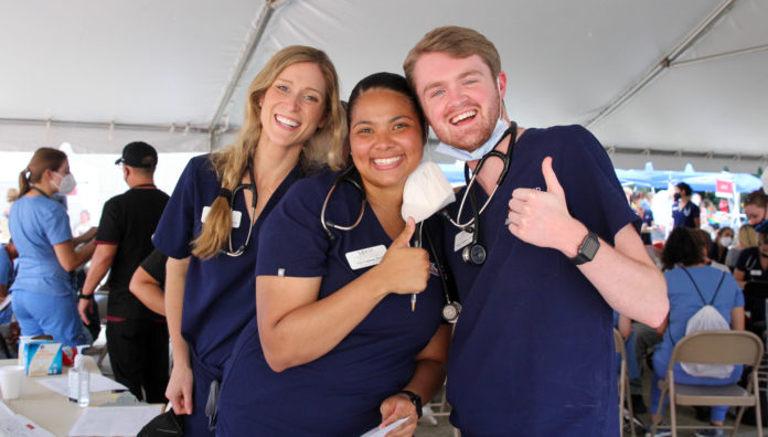 Physician assistant students take a quick break during the event.