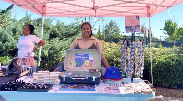 Chemical commerce major ventures into owning her own business Prachi at booth in Tattnall Square Park