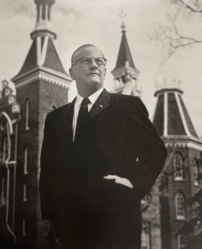 Dr. Rufus C. Harris in front of the Administration Building
