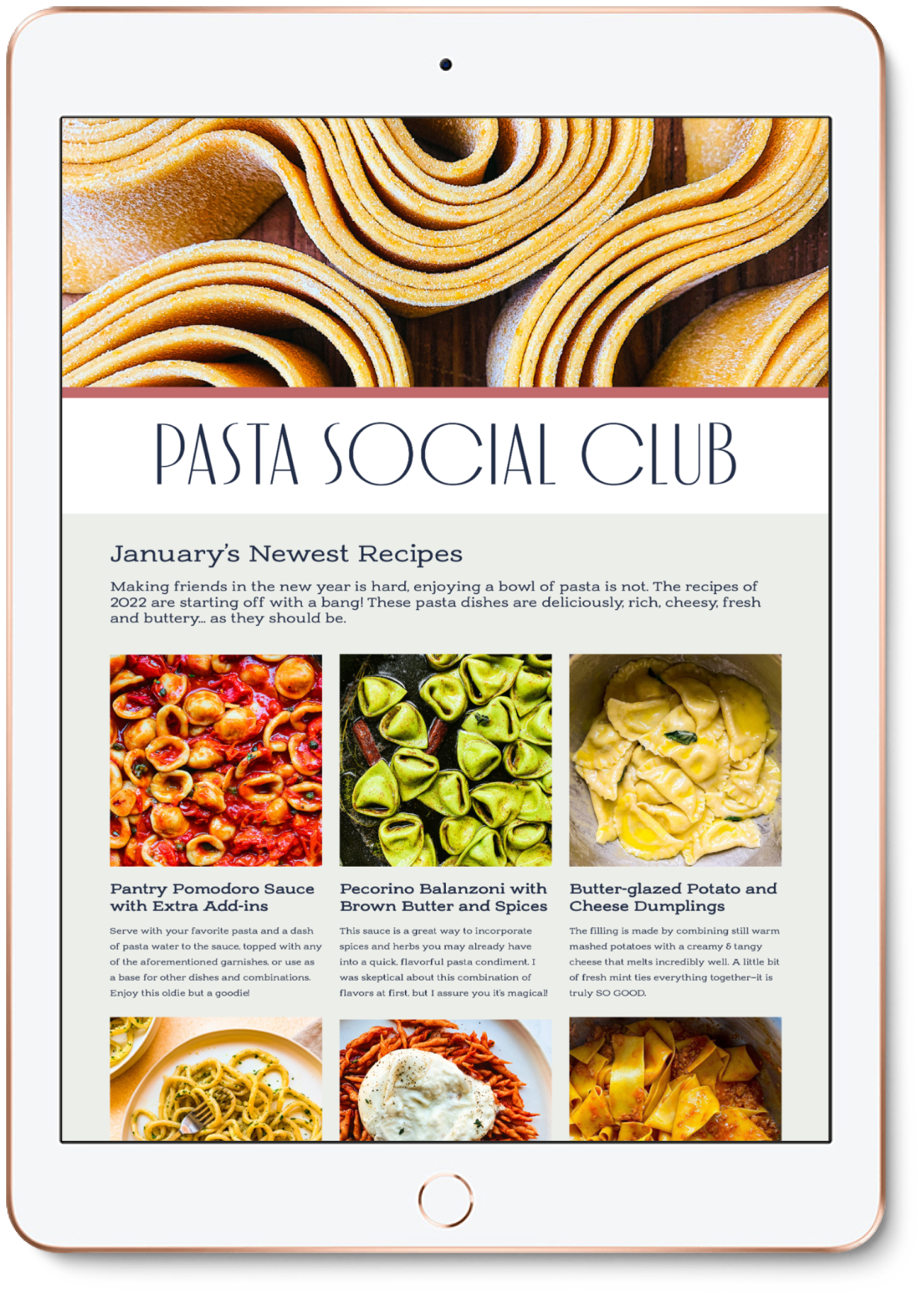 Ivy Allen's Pasta Social Club eNewsletter/Subscription Pop-up