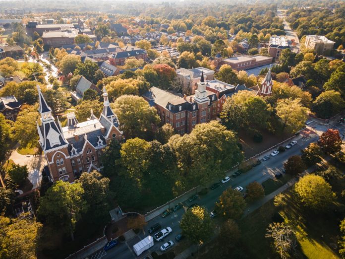 An aerial view of the Macon campus