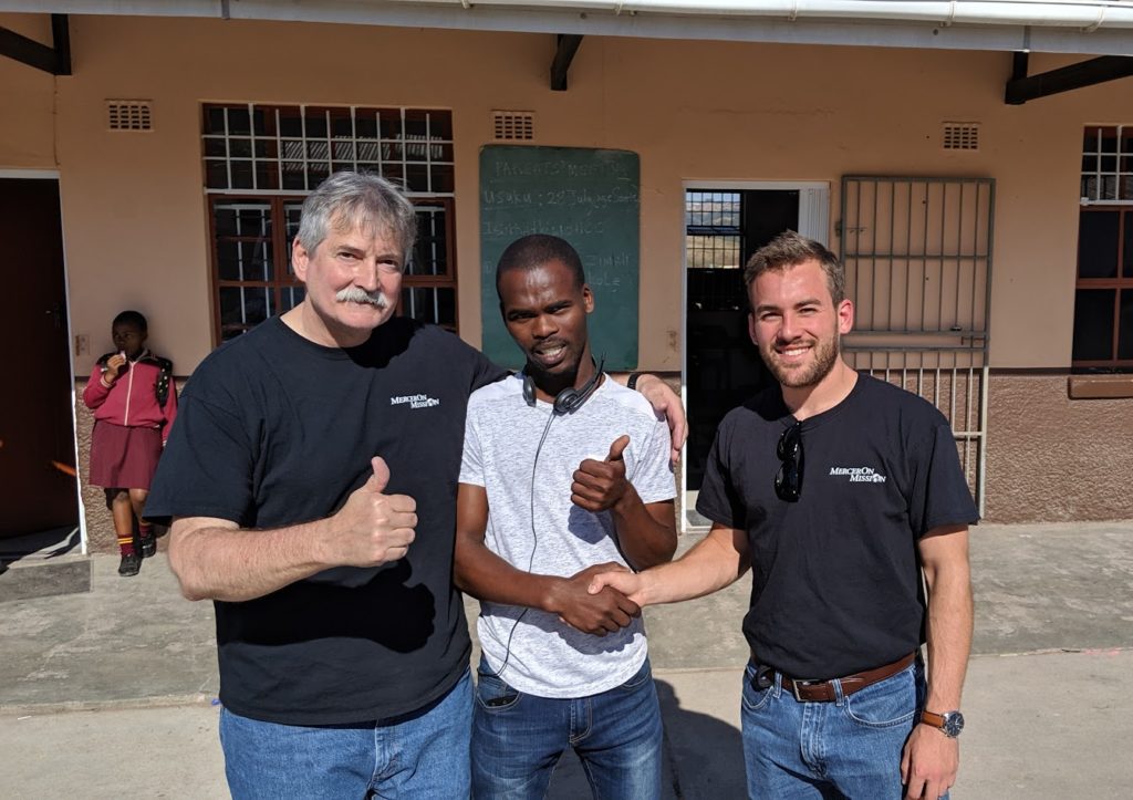 Dr. Bob Allen, local coordinator Brian Mtolo and alumnus Will Darragh during the 2019 Mercer On Mission computer science trip to South Africa.