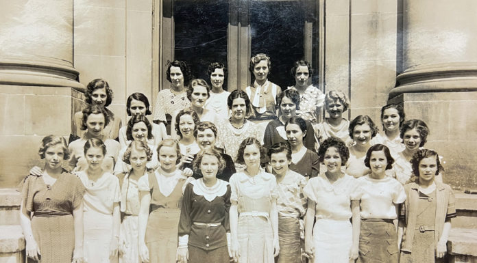 ‘Miss Sallie’ Boone won admiration, affection of all | Mercer Legends Sallie Boone is seen with a group of female students in front of what is now Hardman Hall.
