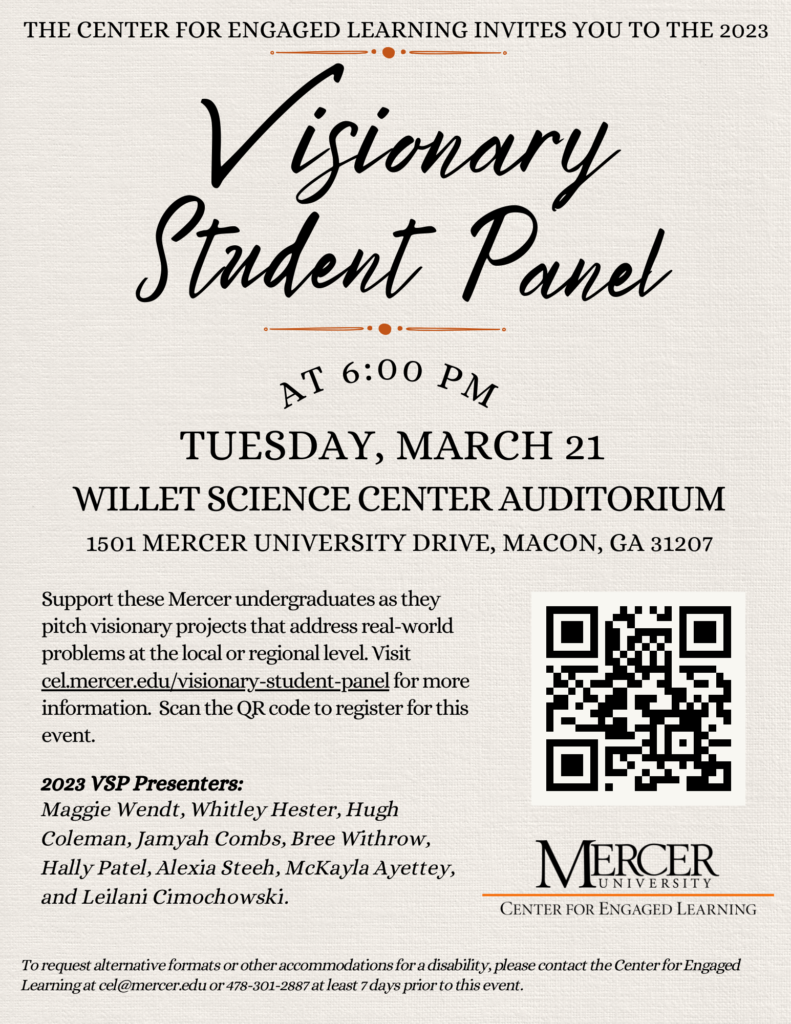 A graphic with details on the Visionary Student Panel event.