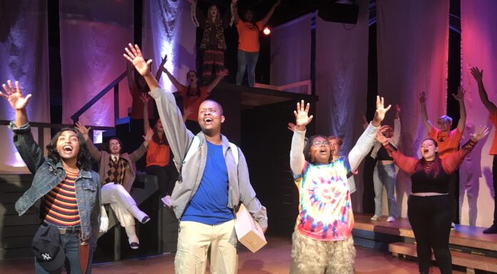 Mercer Theatre presents ‘The Lightning Thief: The Percy Jackson Musical’ cast waving hands on stage