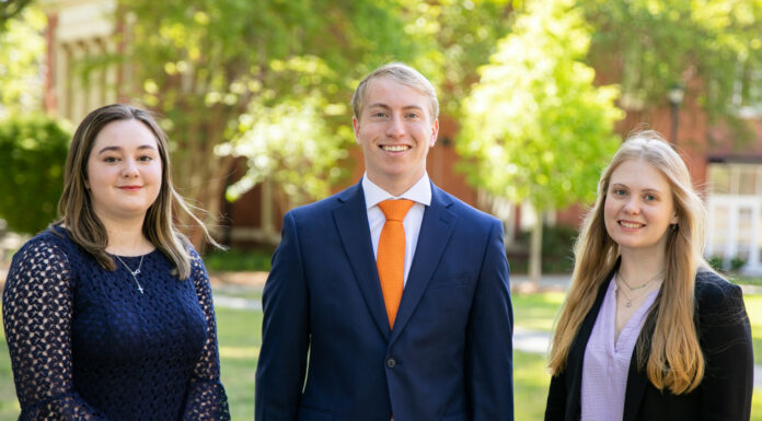 Three Mercer University juniors named Goldwater Scholars headshots of dakota ellis, ryan brownlee and bryana whitaker