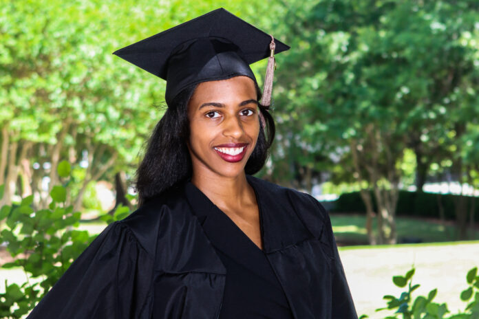 simone bromfield in black cap and gown