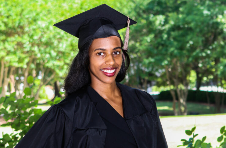 simone bromfield in black cap and gown
