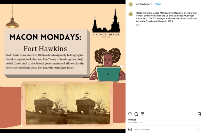 Macon Mondays Instagram post on Fort Hawkins
