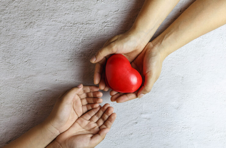 Heart in hand giving heart donation concept.