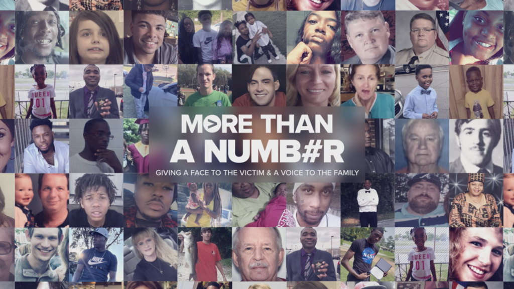 A collage with the faces of homicide victims, with the words "More Than a Number" on top.