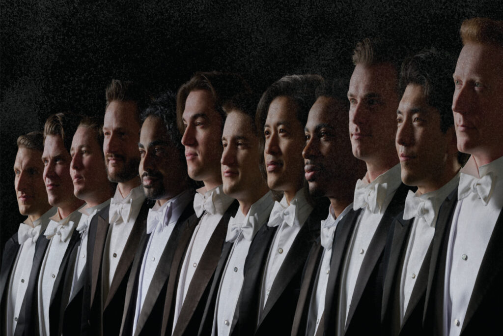 profile of 12 men in tuxedos