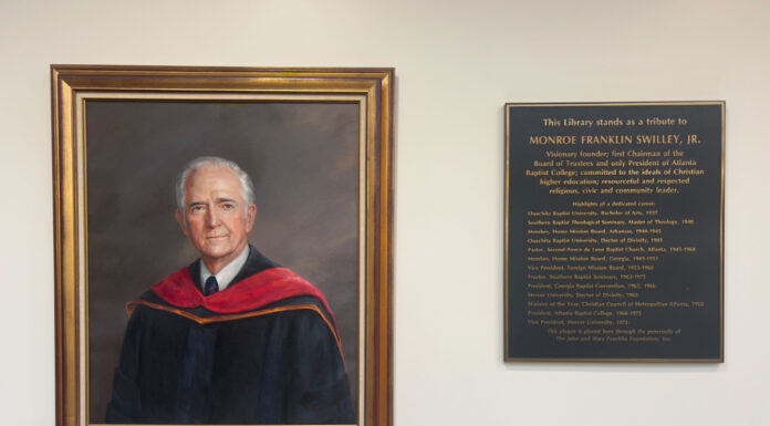 Swilley founded college that would become University’s Atlanta campus | Mercer Legends a painted portrait of a man in a black robe and red stoll